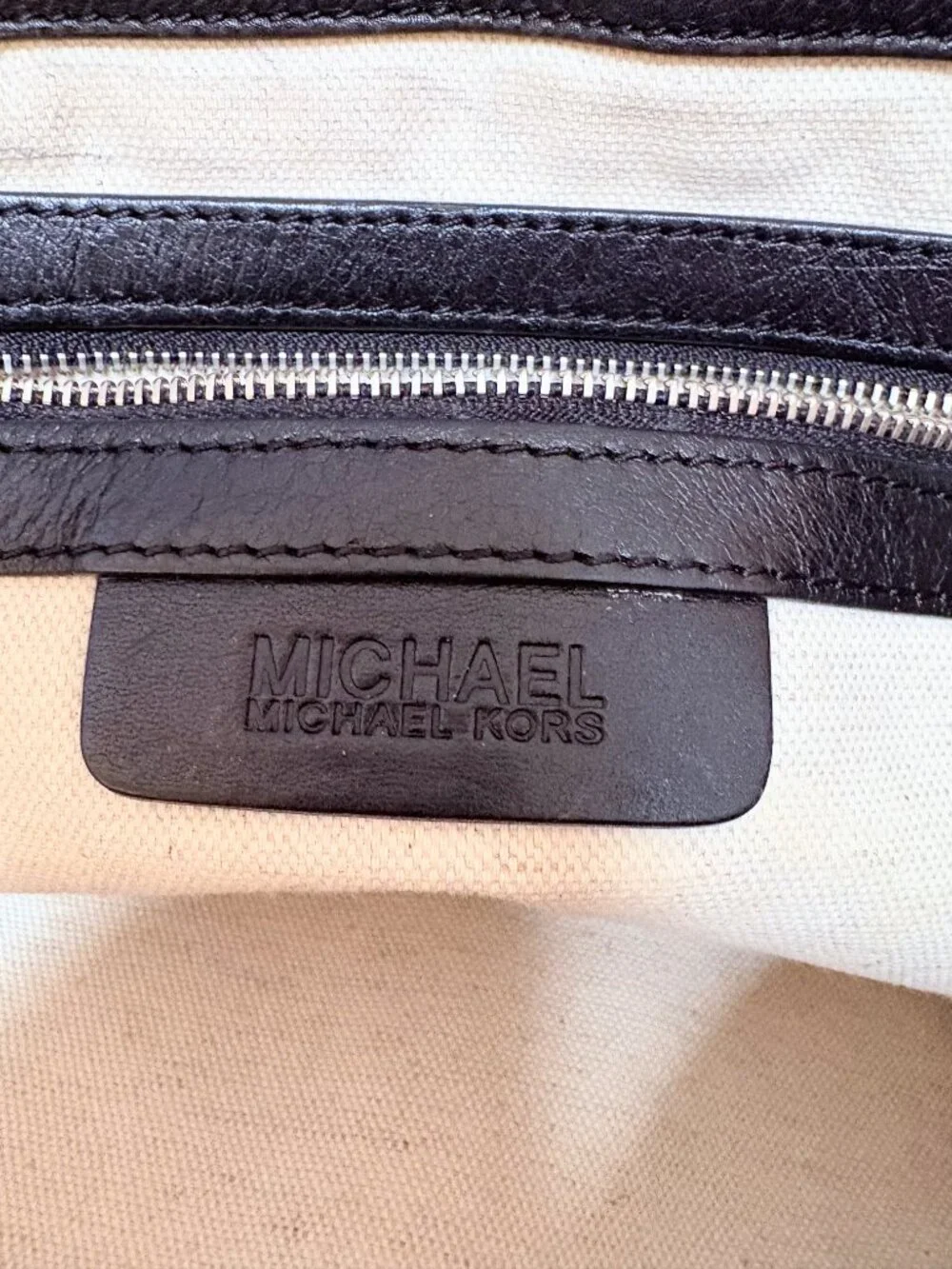 Michael Kors Leather Tote Bag Stitch Detail Top Handle Black Vintage Large